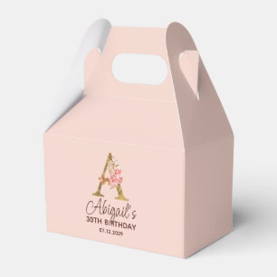 Letter A Gold Monogram Blush Pink Roses Favour Box