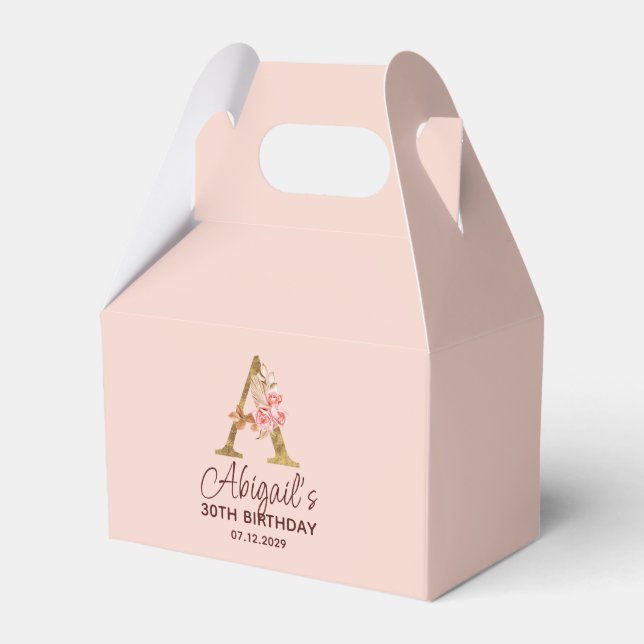 Letter A Gold Monogram Blush Pink Roses Favour Box (Front Side)
