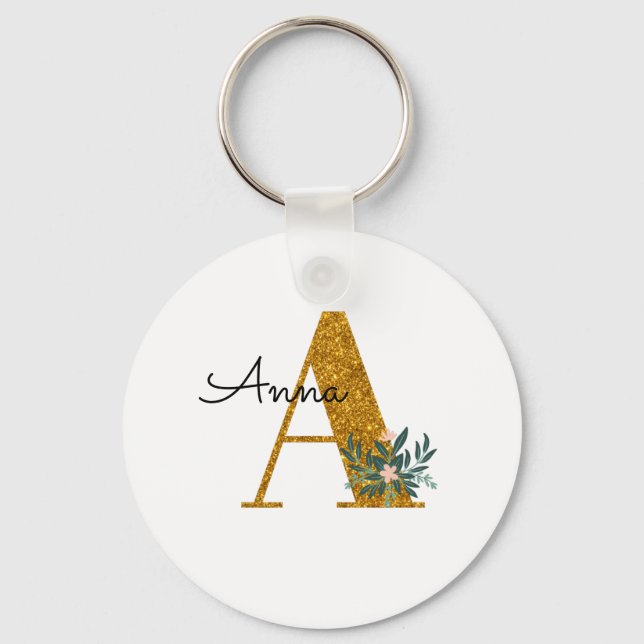Letter A Golden monogram  Key Ring (Front)