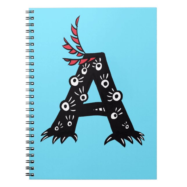 Letter A Initial Funny Cute Monster Kids Notebook (Front)