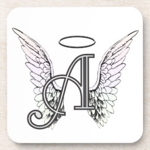 Letter A Initial Monogram with Angel Wings & Halo Coaster
