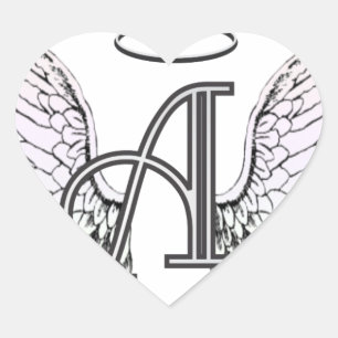 Letter A Initial Monogram with Angel Wings & Halo Heart Sticker