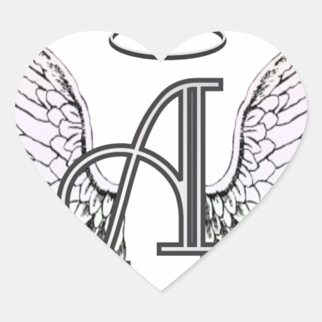 Letter A Initial Monogram with Angel Wings & Halo Heart Sticker (Front)