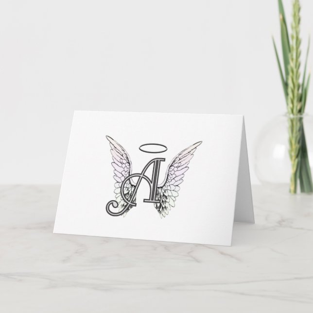 Letter A Initial Monogram with Angel Wings & Halo Note Card (Front)