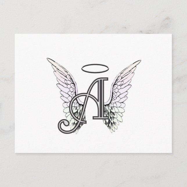 Letter A Initial Monogram with Angel Wings & Halo Postcard (Front)