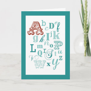 Letter A Initial Name Alphabet Birthday Teal & Red Card