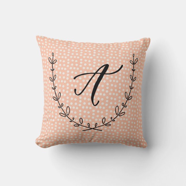 Letter A & Laurel Wreath Monogram Throw Pillow (Front)