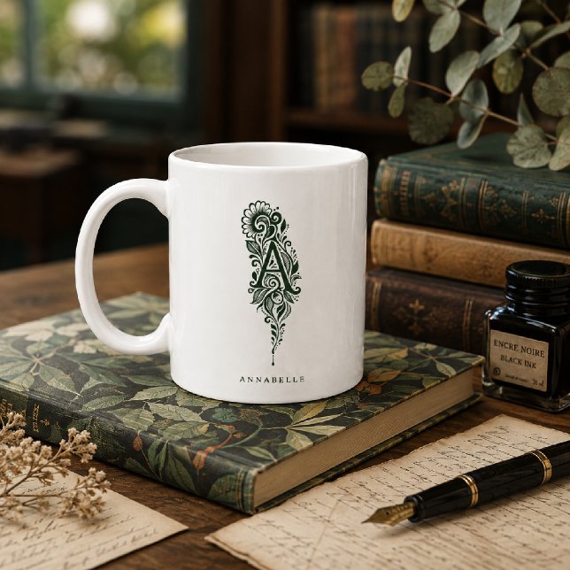 Letter A Linocut Botanical Personalised Mug (Creator Uploaded)