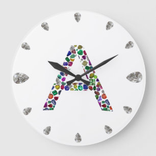 LETTER-A, made with Gemstones Large Clock