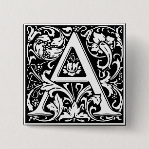 Letter A Mediaeval Monogram Art Nouveau 15 Cm Square Badge