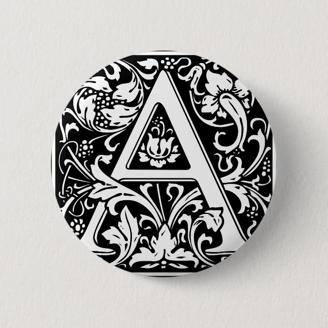 Letter A Mediaeval Monogram Art Nouveau 6 Cm Round Badge (Front)