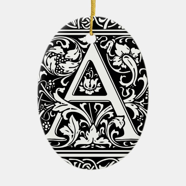 Letter A Mediaeval Monogram Art Nouveau Ceramic Tree Decoration (Front)
