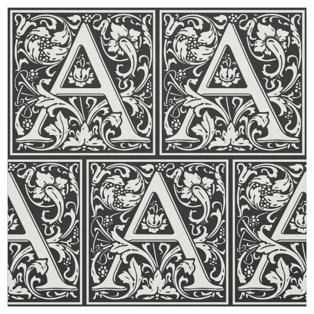 Letter A Mediaeval Monogram Art Nouveau Fabric (Swatch)