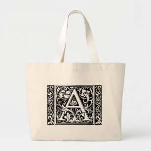 Letter A Mediaeval Monogram Art Nouveau Large Tote Bag