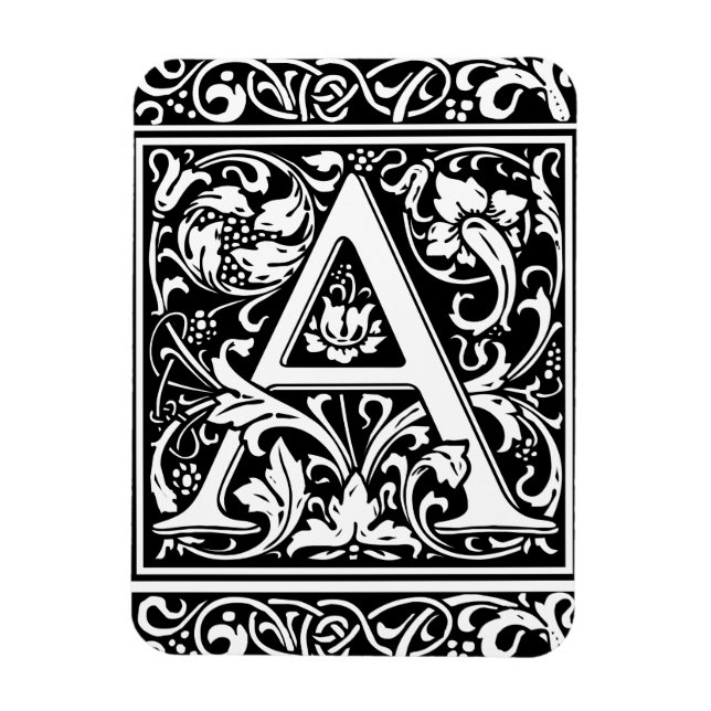 Letter A Mediaeval Monogram Art Nouveau Magnet (Vertical)