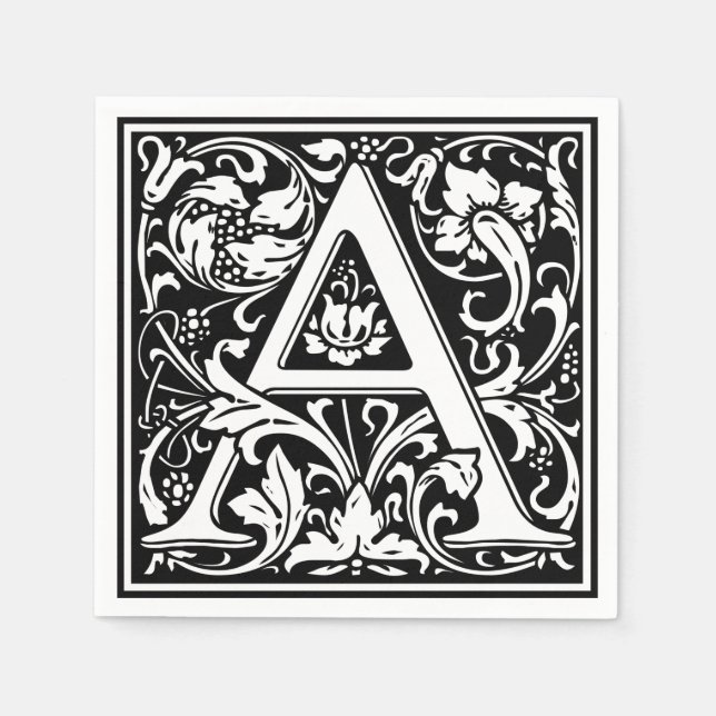 Letter A Mediaeval Monogram Art Nouveau Napkin (Front)