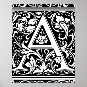 Letter A Mediaeval Monogram Art Nouveau Poster