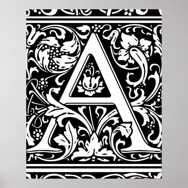 Letter A Mediaeval Monogram Art Nouveau Poster (Front)