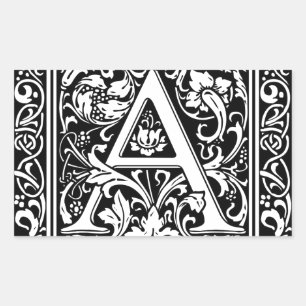 Letter A Mediaeval Monogram Art Nouveau Rectangular Sticker