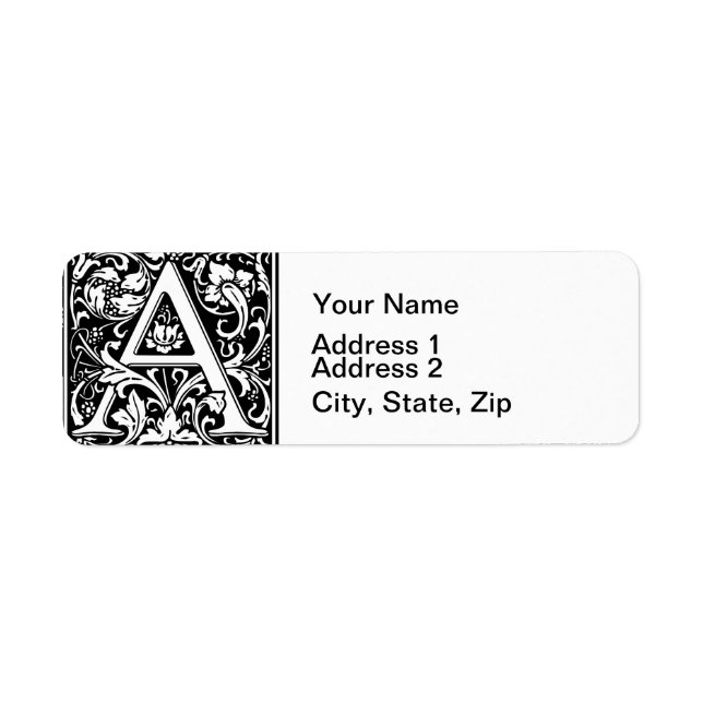 Letter A Mediaeval Monogram Art Nouveau Return Address Label (Front)