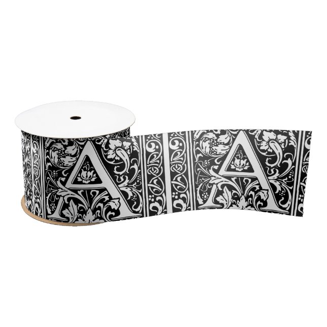 Letter A Mediaeval Monogram Art Nouveau Satin Ribbon (Spool)