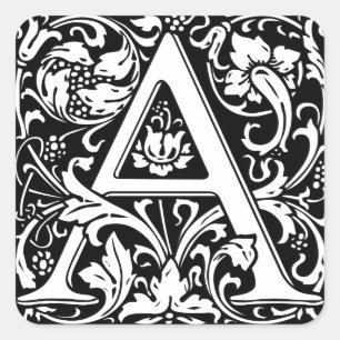 Letter A Mediaeval Monogram Art Nouveau Square Sticker