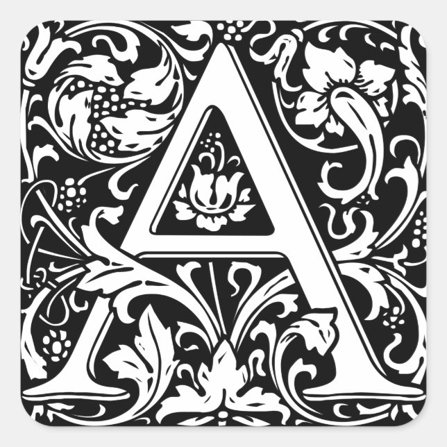 Letter A Mediaeval Monogram Art Nouveau Square Sticker (Front)