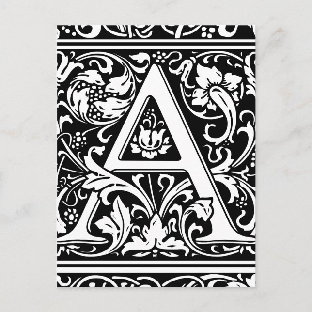 Letter A Medieval Monogram Art Nouveau Postcard (Front)