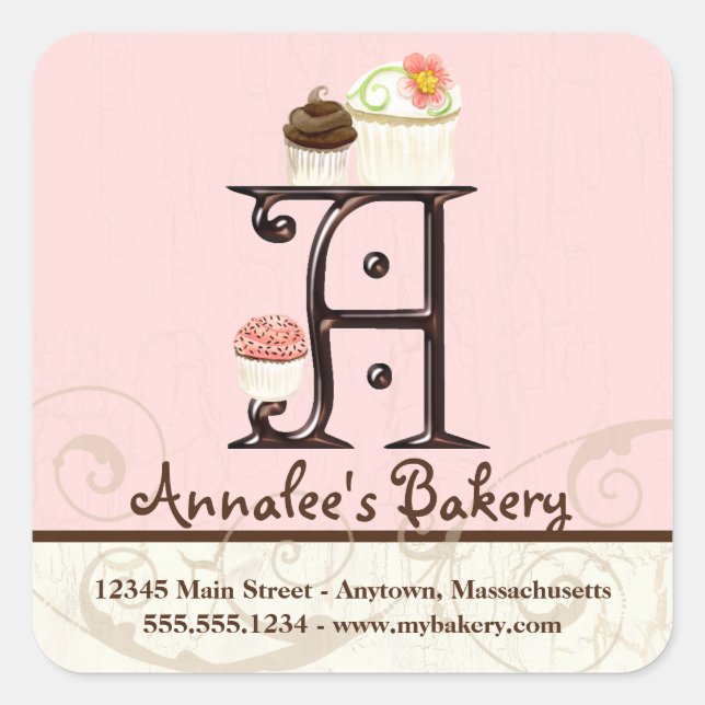 Letter A Monogram Cupcake Logo Business Stickers (Front)