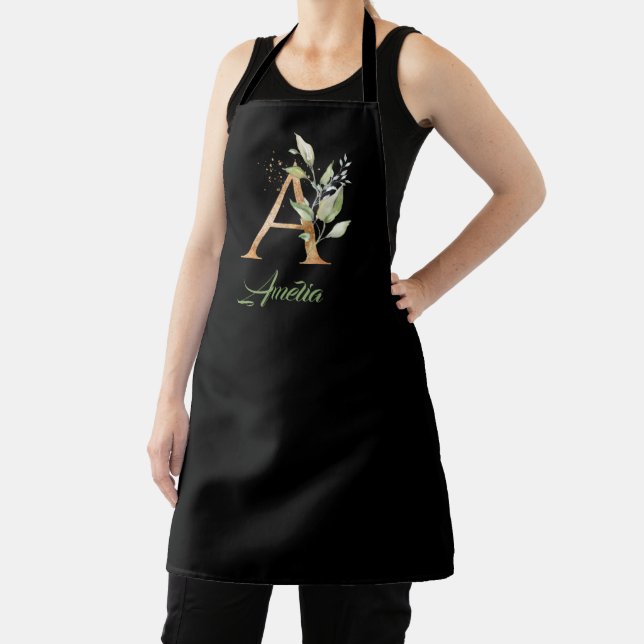 Letter A monogram greenery eucalyptus gold  Apron (Insitu)
