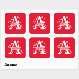 Letter A Monogram Initial Family Name Greeting Square Sticker