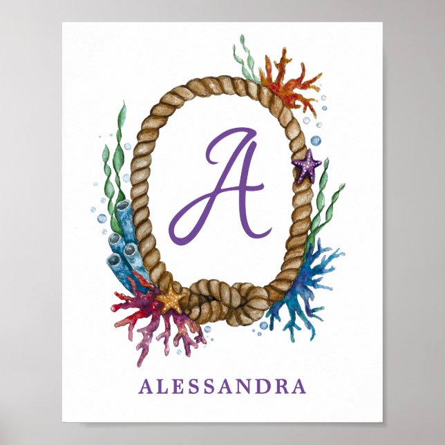 Letter A Monogram Under the Sea Poster (Front)