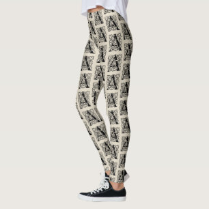 Letter A Monogram Vintage Celtic Knot Print Leggings