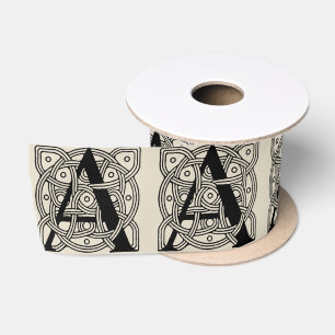 Letter A Monogram Vintage Celtic Knot Print Satin Ribbon