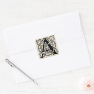 Letter A Monogram Vintage Celtic Knot Print Square Sticker