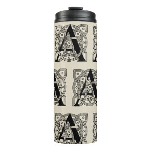 Letter A Monogram Vintage Celtic Knot Print Thermal Tumbler