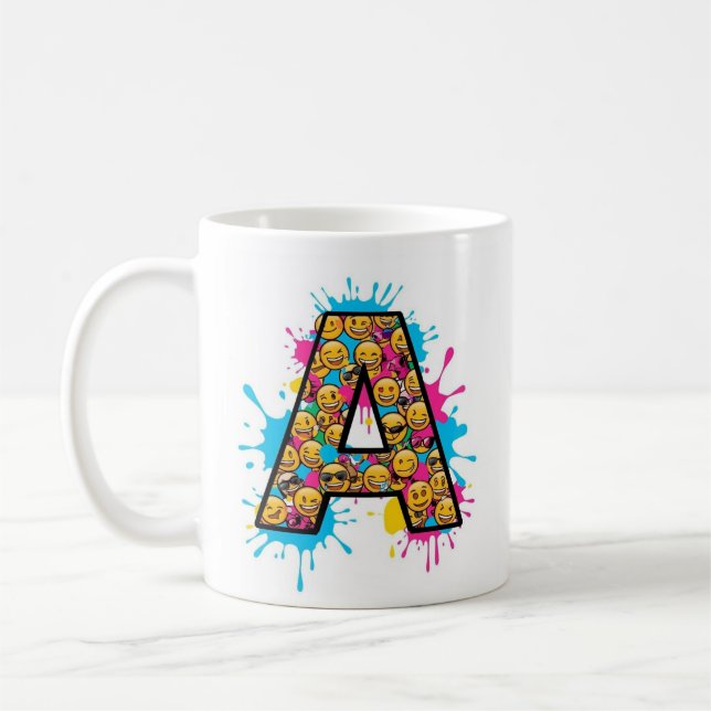Letter A Mug with Fun Emoji Design (Left)