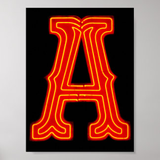 Letter "A" Neon Light Monogram Poster