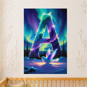 Letter A Northern Lights Nursery   Aurora Borealis Poster