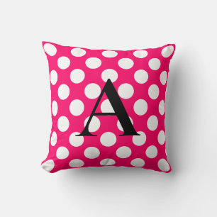 Letter A on Pink White Polka Dots Cushion