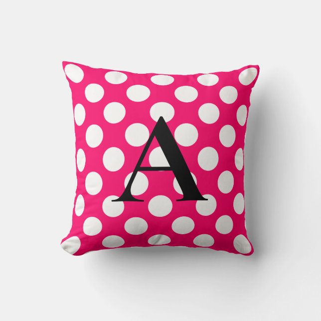 Letter A on Pink White Polka Dots Cushion (Front)