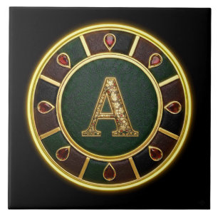Letter A, Ornate Monogram Medallion Ceramic Tile