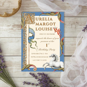 Letter A Royal Mediaeval 1st Birthday Invitation