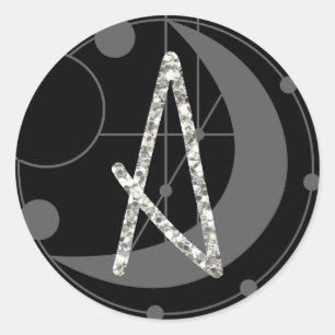 Letter A Rune Runic Monogram Geometric Moon Black Classic Round Sticker