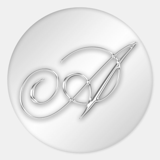 Letter A script initial faux silver monogram favou Classic Round Sticker (Front)
