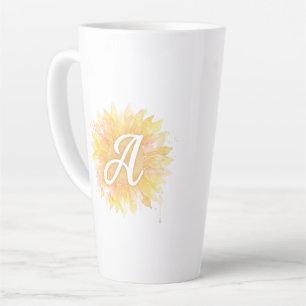 Letter A Sunflower First Name Monogram Initial Latte Mug