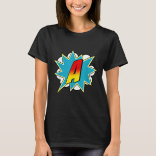 Letter A Superhero Name Comic Letter Retro Costume T-Shirt