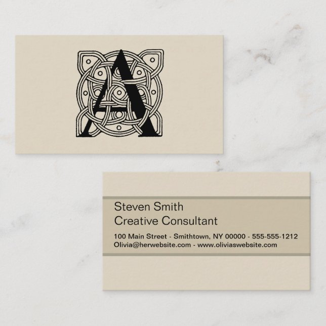 Letter A Vintage Celtic Knot Monogram Business Card (Front/Back)