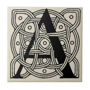 Letter A Vintage Celtic Knot Monogram Ceramic Tile