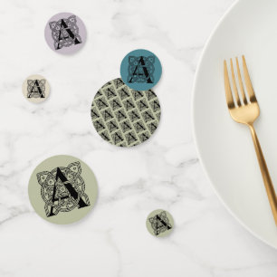 Letter A Vintage Celtic Knot Monogram Confetti
